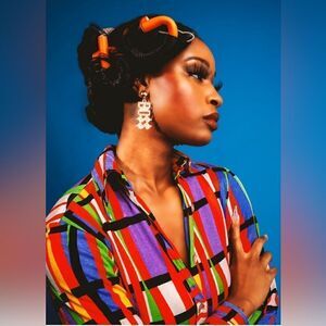 Groovy Vibes: Vintage Colorful Abstract Button-Up Shirt